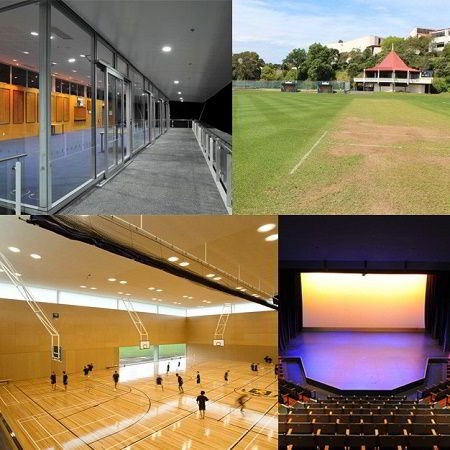 Hình ảnh sân bóng, phòng thể thao và nhà hát của trường