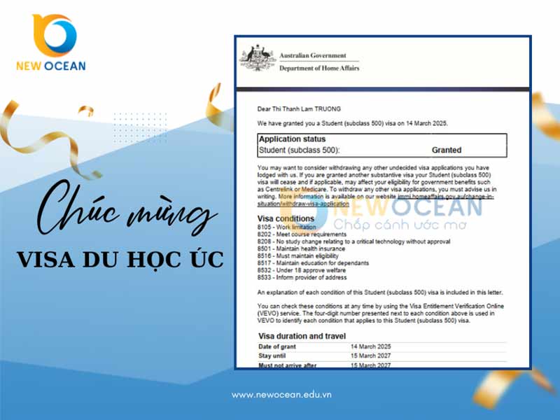 Học sinh New Ocean nhận visa du học Úc